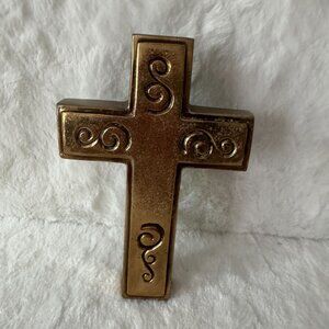 Vintage 80’s casket or coffin cross made of cast metal sacred history memorial